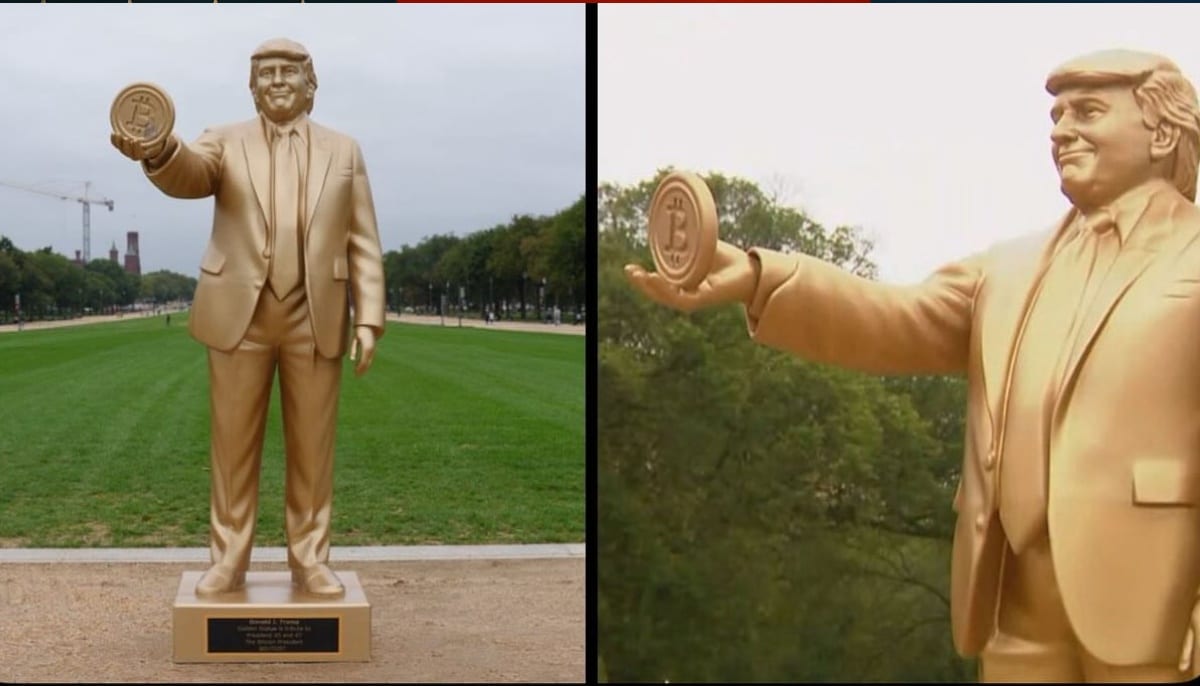 Pod Kapitolem odsłonięto złotą statuę Donalda Trumpa trzymającego Bitcoin. O co chodzi?