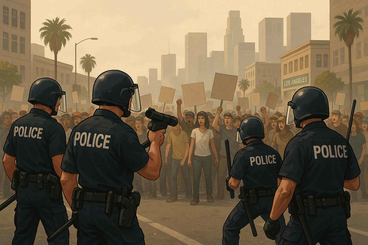 Brytutalne zamieszki w Los Angeles. Są starcia protestujących z policją