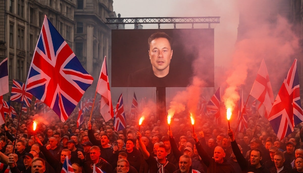 Chaos w Londynie, 100 000 demonstrantów, przemawiał Musk. „Albo będziecie się bronić, albo zginiecie”