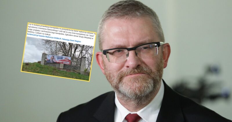 Grzegorz Braun&#39;s banner on the barrier  of the judaic  cemetery. "Is this another provocation?"