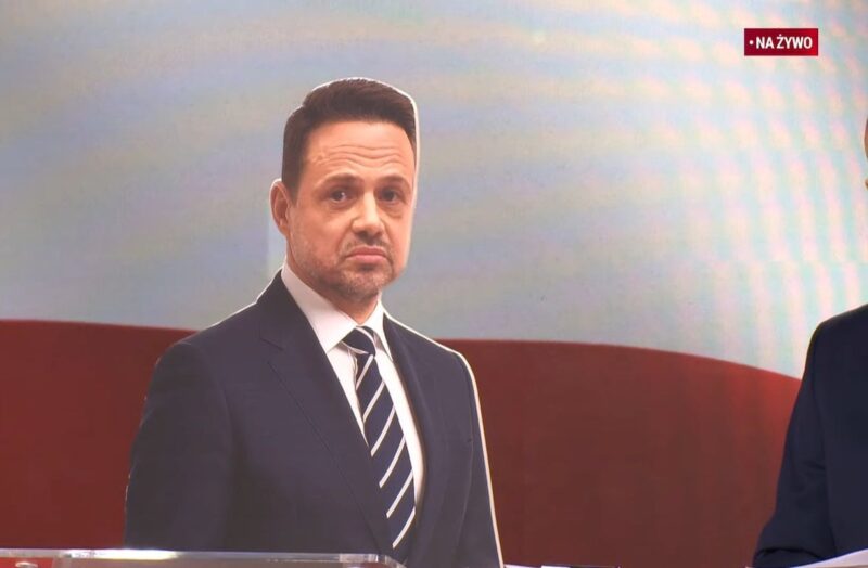 Cardboard Trzaskowski at the debate. He opposed… Braun