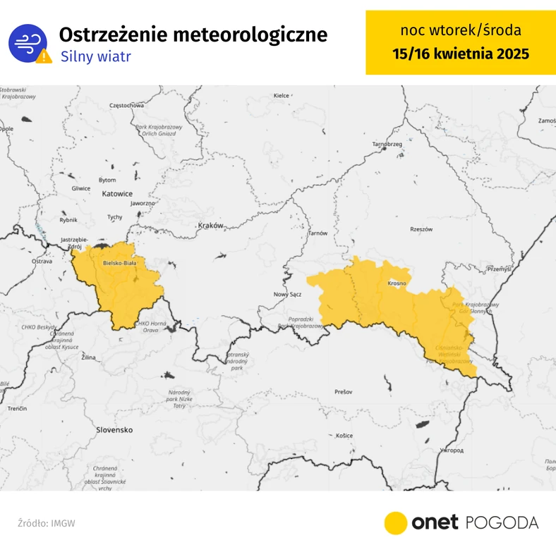 Żółty alert IMGW dla południa Polski. Wieczorem wkroczy silny wiatr