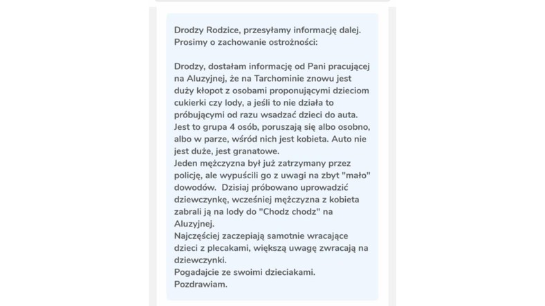 „Proponują cukierki, a jeżeli to nie działa, próbują wsadzać dzieci do auta”. Szkoła ostrzega rodziców