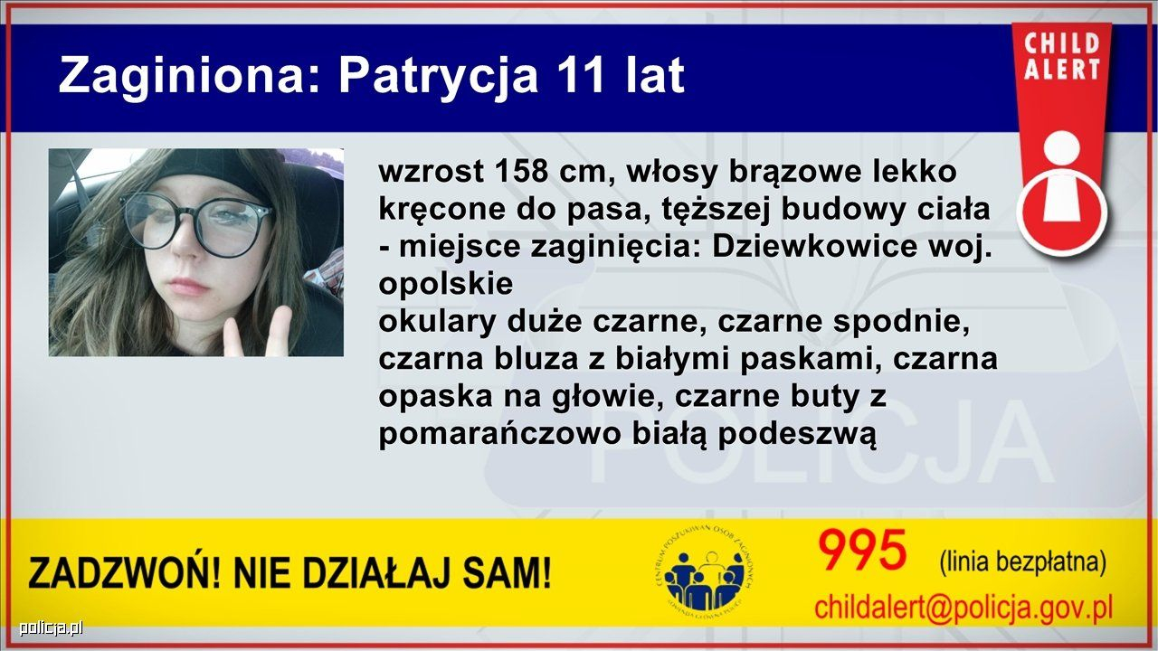 Child Alert. realizowane są poszukiwania 11-letniej Patrycji