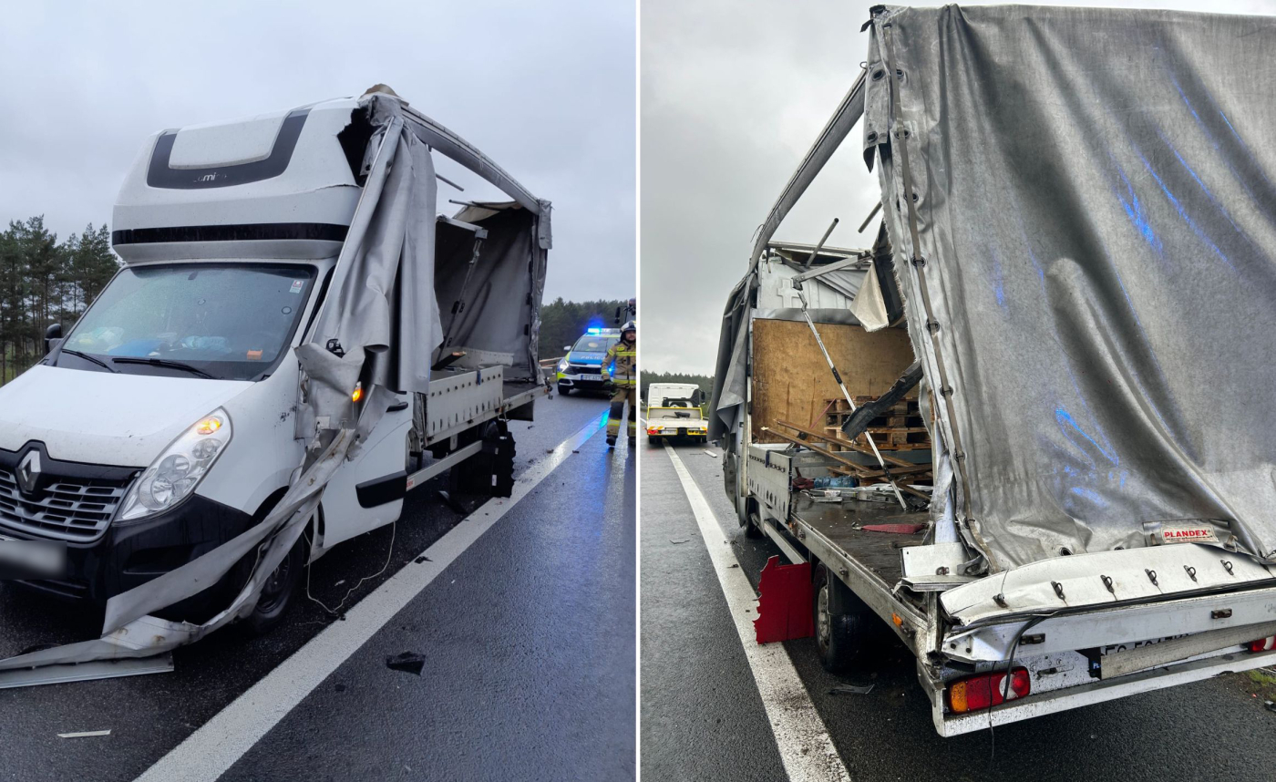 Wypadek na S3. Ciężarówka uderzyła w busa i odjechała