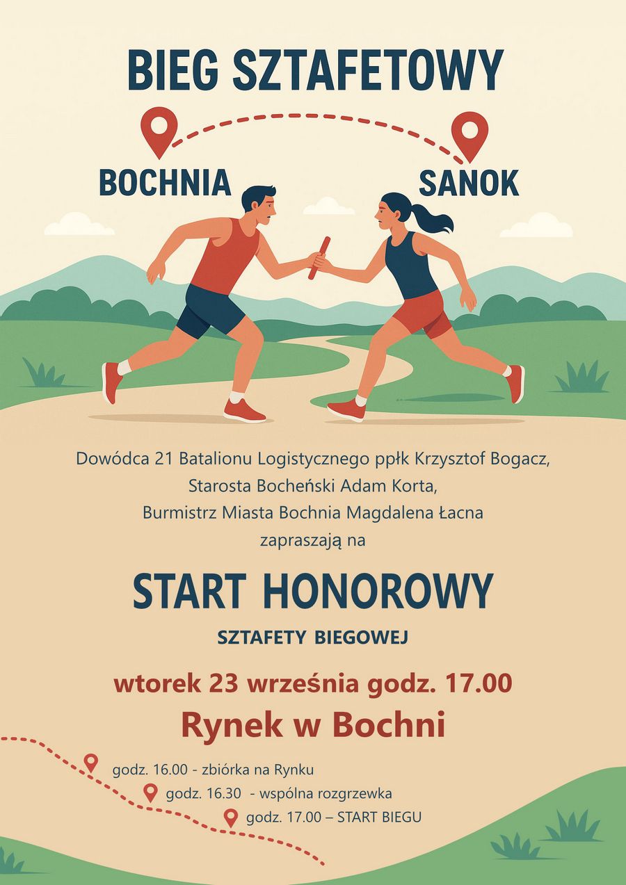 Pobiegną z Bochni do Sanoka. We wtorek z Rynku wystartuje wyjątkowa sztafeta