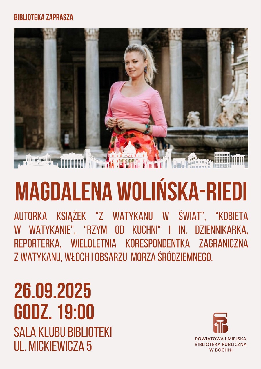 Biblioteka w Bochni. W piątek spotkanie z Magdaleną Wolińską-Riedi
