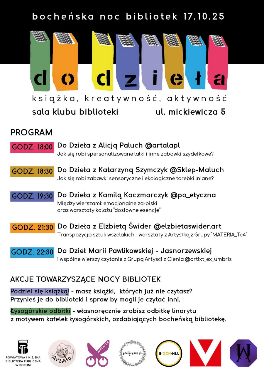 Bochnia. DZIŚ Noc Bibliotek 2025: „Do dzieła!” – PROGRAM
