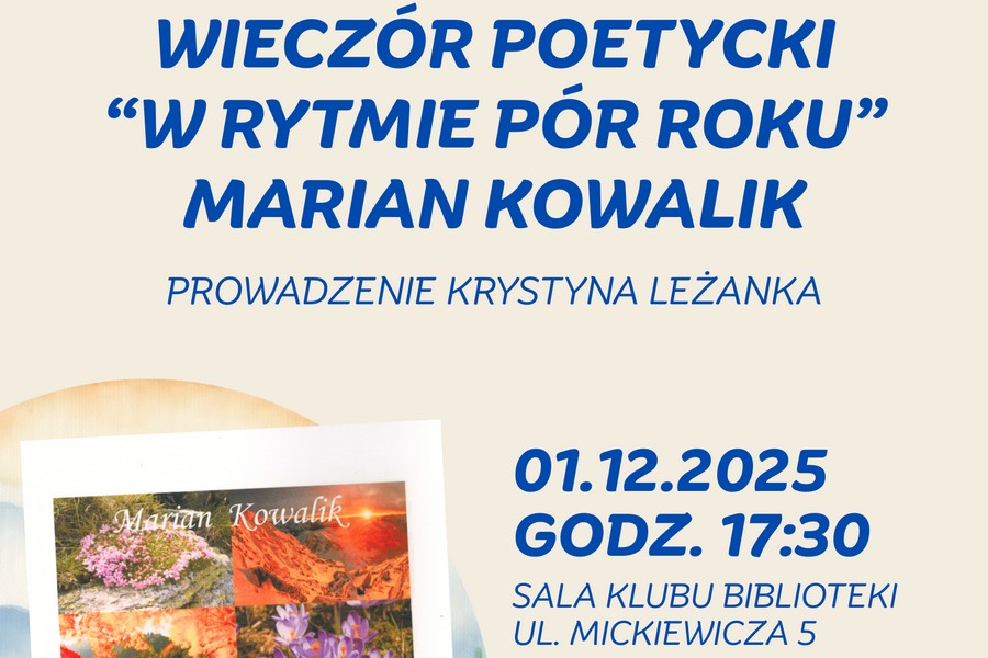 Biblioteka w Bochni. W poniedziałek wieczór poetycki Mariana Kowalika