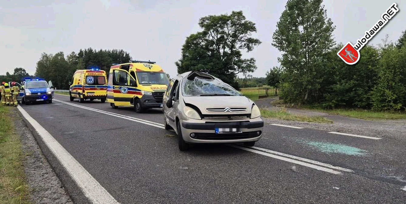 112: Kierowca z Lublina jechał z rodziną złapał pobocze i dachowała w Kołaczach